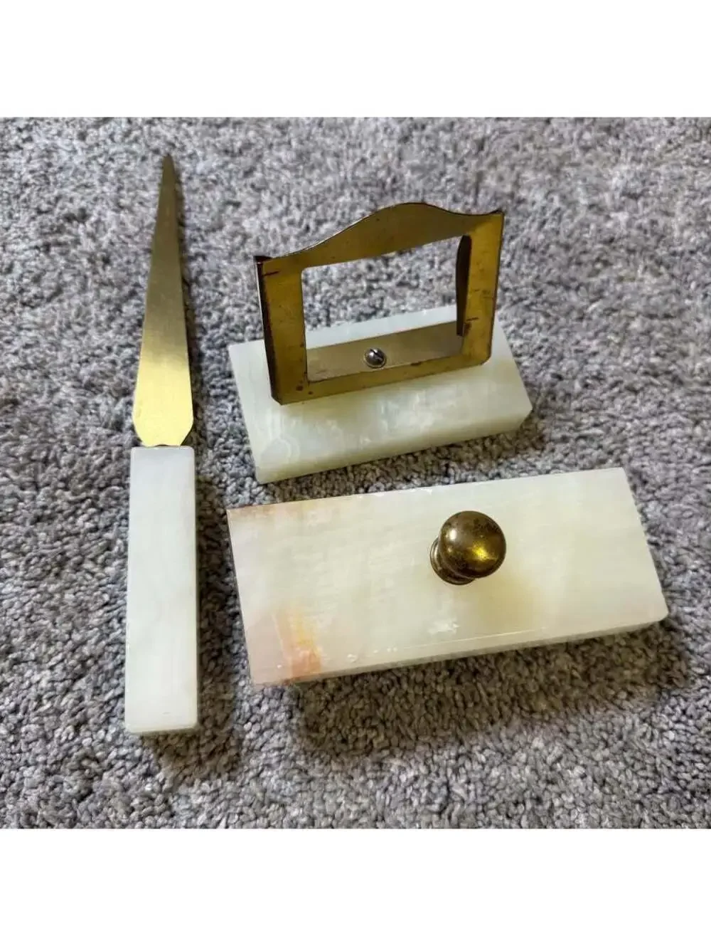 Vintage Onyx and Brass Desk Set